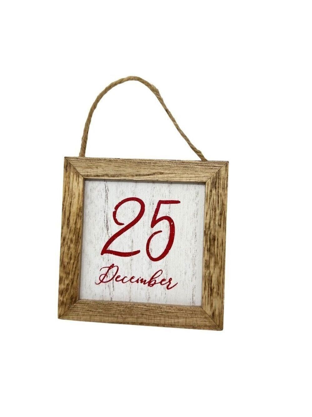 Rustic Wood Hanging Sign Christmas 4in Decor 25 December Mini Farmhouse Plaque